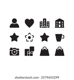 A vector silhouette image of a Black Filled Icons Set with a white background.