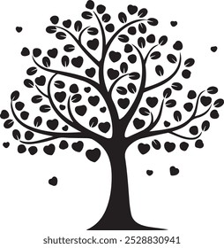 A vector silhouette image of a black tree with a white background.