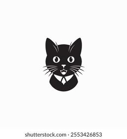 A vector silhouette image of a cat  logo style  with a white background