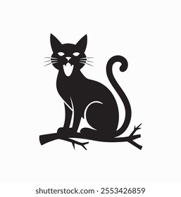 A vector silhouette image of a cat  logo style  with a white background