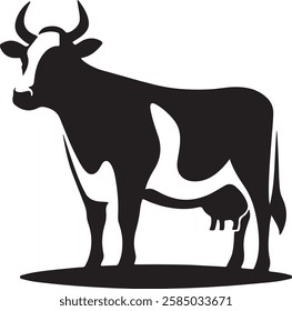 A vector silhouette image of a cow