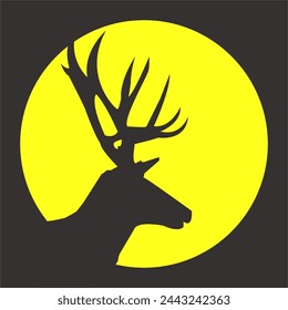 Vector silhouette image of deer antlers in moonlight, for free design.