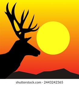 Vector silhouette image of deer antlers in moonlight, for free design.