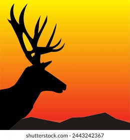 Vector silhouette image of deer antlers in moonlight, for free design.