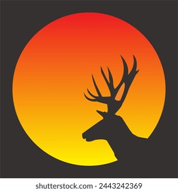 Vector silhouette image of deer antlers in moonlight, for free design.