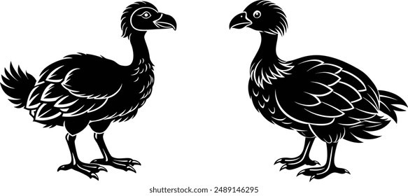 Vector silhouette image of Dodo Birds