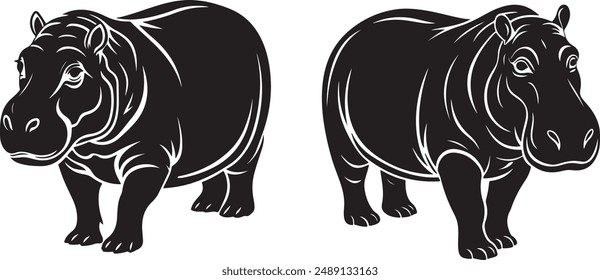A vector silhouette image of hippopotamus