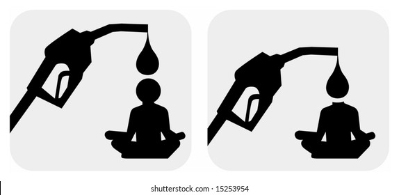 Vector silhouette image of human and petrol pump, useful as a symbol of dependence on oil.