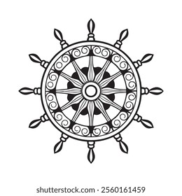 A vector silhouette image of a Mandala icon with a white beckground