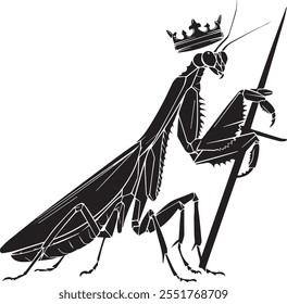 A vector silhouette image of a mantis icon with a white background