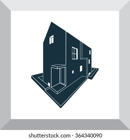 Vector silhouette image of a modern apartment house