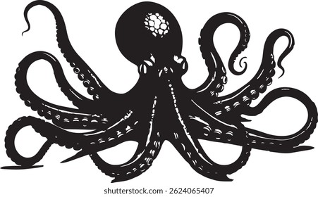 Vector silhouette image of a sea water octopus illustration design