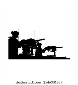 Imagen de la silueta del Vector del soldado que sostiene la ametralladora militar