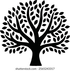A vector silhouette image of a tree on a white background 