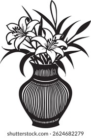 vector silhouette image of a vase icon with flower
