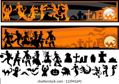 Vector Silhouette Images of Halloween Kids, Monsters, and Other Holiday Icons