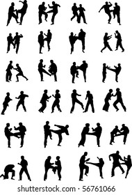 Vector Silhouette Images of Martial Art Fighters