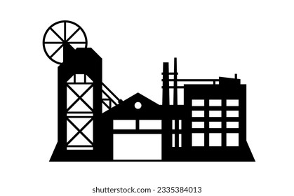 Vector Silhouette Industry Building, Business Industrial Warehouse, Factory Exterior Illustrations, Flat Design 