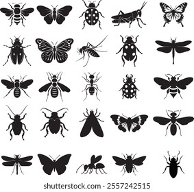 vector silhouette Insect icons set on white background