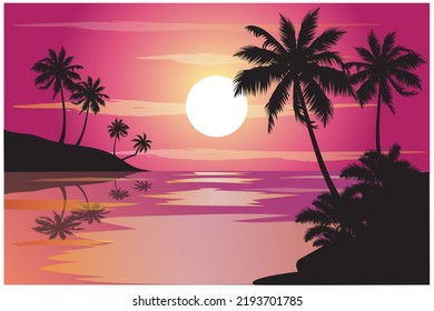 Silueta vectorial de una isla en medio del mar nocturno.