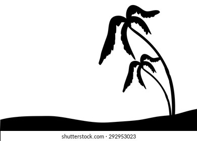 Vector silhouette of the island with palm trees.