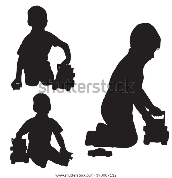 Download Vector Silhouette Isolated Boy Playing Stock Vector (Royalty Free) 393087112