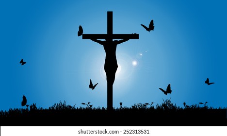 Vector silhouette of Jesus on the cross.