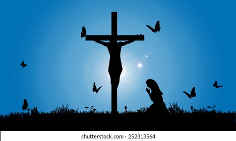 Vector silhouette of Jesus on the cross.