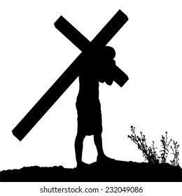 Vector silhouette of Jesus, who carries his cross.