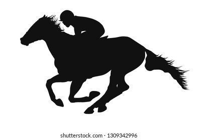 Vector silhouette of a jockey and horse.