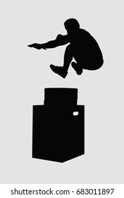 vector silhouette of jump athlete to box