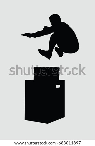 vector silhouette of jump athlete to box
