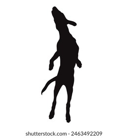 Vector silhouette of jumping dog on white background. Symbol of pet and happy life.