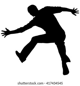 Vector silhouette jumping man on white background