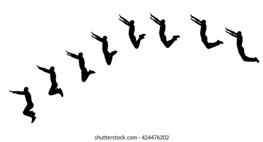 Vector silhouette jumping man on white background