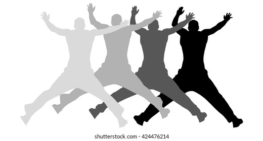 Vector silhouette jumping man on white background