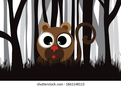 Vector silhouette of jungle black and white with monkey Symbol of animal.