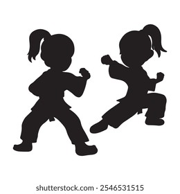 Vector silueta karate chica sobre un fondo blanco. Símbolo de los niños.