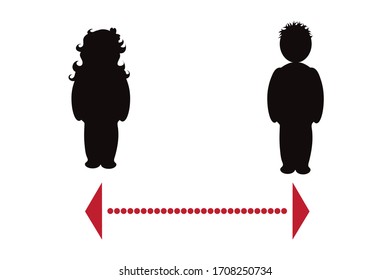 Vector silhouette of keep distance with anonymous people.