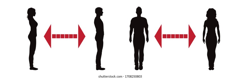 Vector silhouette of keep distance with different people.