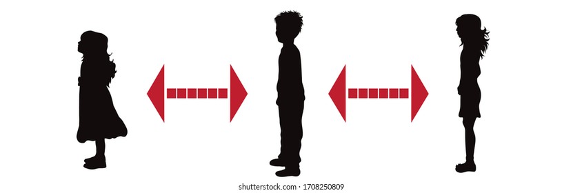 Vector silhouette of keep distance with different children.
