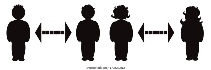 Vector silhouette of keep distance with different people.
