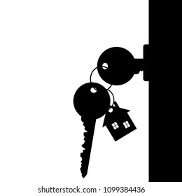 Vector silhouette of key in the lock.