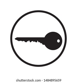 Vector silhouette of key on white background. Symbol of home, house, protection,security,lock. Logo in round frame.
