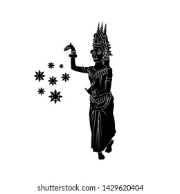 Vector silhouette of Khmer Apsara dancer isolation on white background