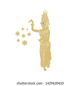 Vector silhouette of Khmer Apsara dancer isolation on white background