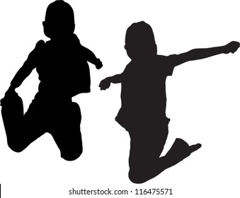 Vector Silhouette of kids jumping up in the air