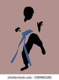 Vector silhouette. Kung fu girl. Oriental martial arts. Minimalistic flat style.