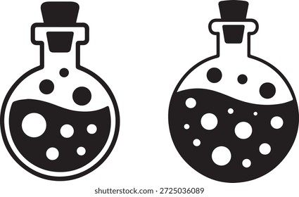 Vector silhouette of a laboratory jar with liquid in black. Simple lab equipment isolated on white background. Perfect for science, chemistry, experiments, education, and research projects.