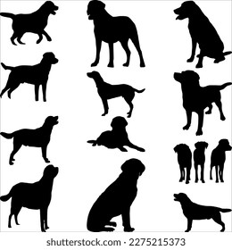 Silueta vectorial de un recuperador de labrador de fondo blanco.	